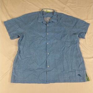 Tommy Bahama Mens Blue Short Sleeve Button Up Linen Shirt Size XXL